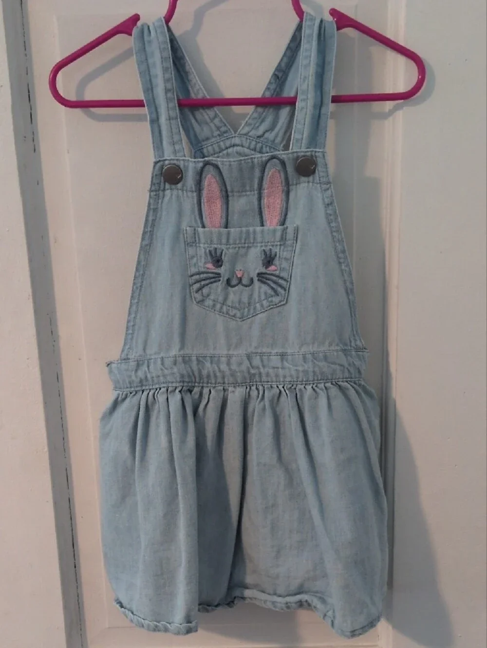 Toddler Light Blue Denim Bunny  Dress with Pink Long-Sleeve Top